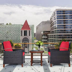 Costway 3PCS Patio Rattan Furniture Set Wooden Frame Cushion Table Shelf Red\Beige\Blue