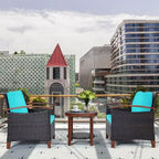 Costway 3PCS Patio Rattan Furniture Set Wooden Frame Cushion Table Shelf Red\Beige\Blue