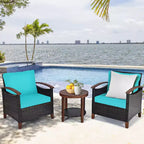 Costway 3PCS Patio Rattan Furniture Set Wooden Frame Cushion Table Shelf Red\Beige\Blue