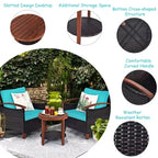 Costway 3PCS Patio Rattan Furniture Set Wooden Frame Cushion Table Shelf Red\Beige\Blue