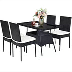 Costway 5PCS Patio Rattan Dining Set Table w/Glass Top Garden Furniture