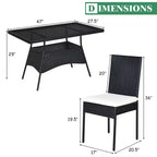 Costway 5PCS Patio Rattan Dining Set Table w/Glass Top Garden Furniture