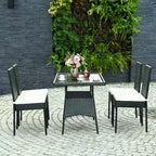 Costway 5PCS Patio Rattan Dining Set Table w/Glass Top Garden Furniture