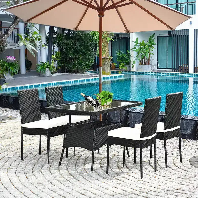 Costway 5PCS Patio Rattan Dining Set Table w/Glass Top Garden Furniture