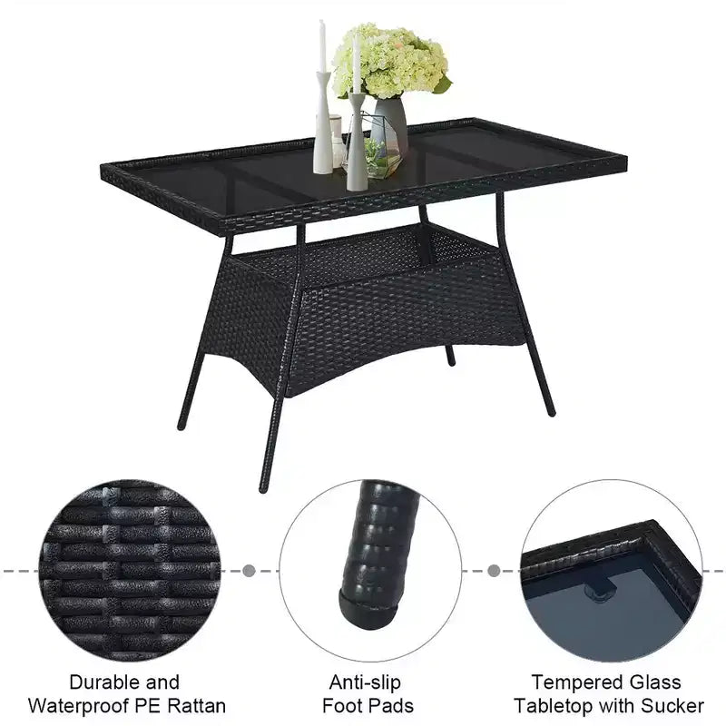 Costway 5PCS Patio Rattan Dining Set Table w/Glass Top Garden Furniture