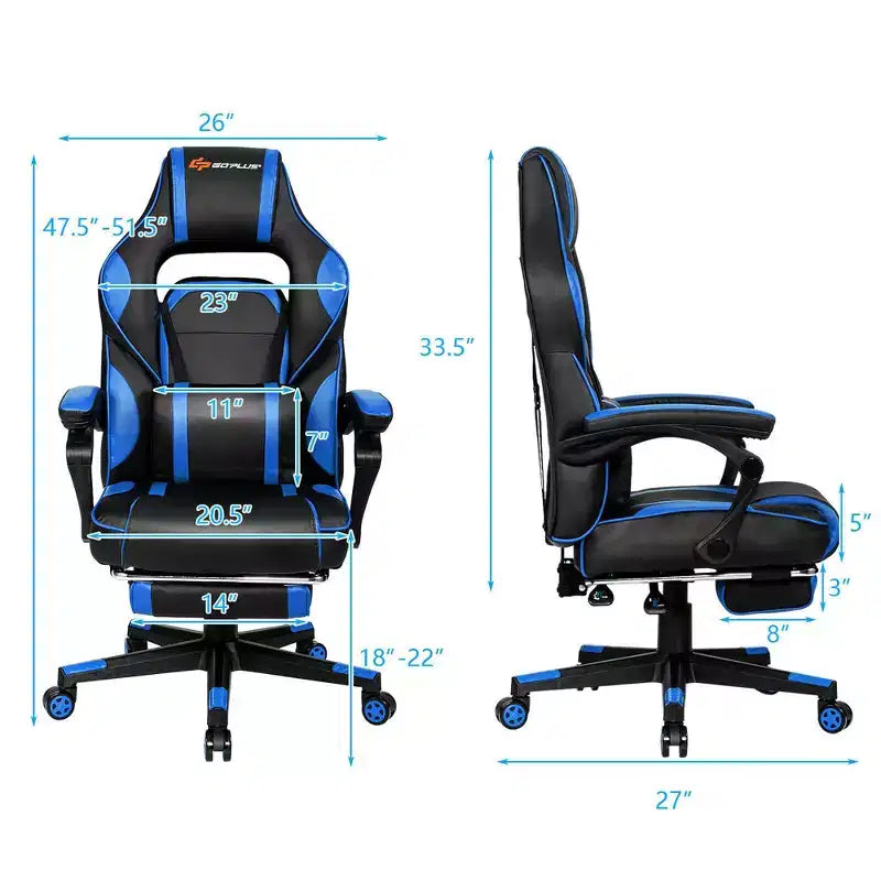 Costway Massage Gaming Chair Reclining Racing Computer Office Chair with Footrest White\ Black\Blue\Red