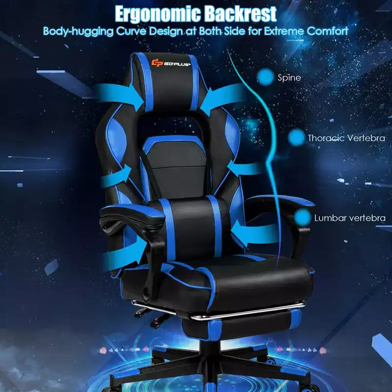 Costway Massage Gaming Chair Reclining Racing Computer Office Chair with Footrest White\ Black\Blue\Red