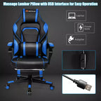 Costway Massage Gaming Chair Reclining Racing Computer Office Chair with Footrest White\ Black\Blue\Red