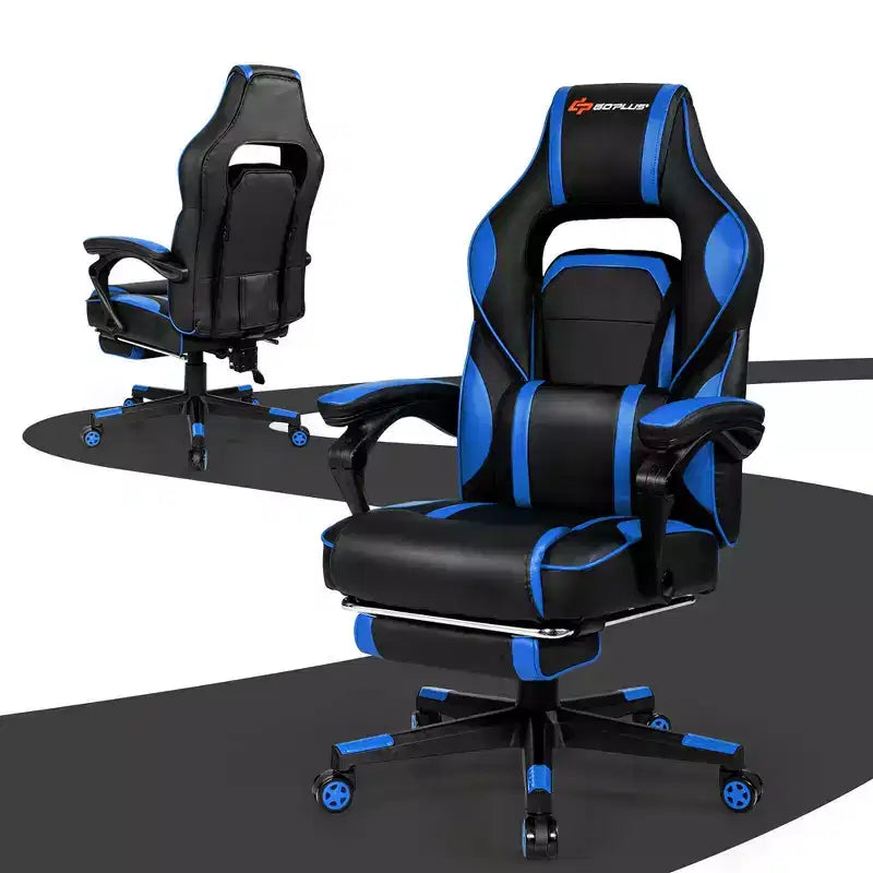 Costway Massage Gaming Chair Reclining Racing Computer Office Chair with Footrest White\ Black\Blue\Red