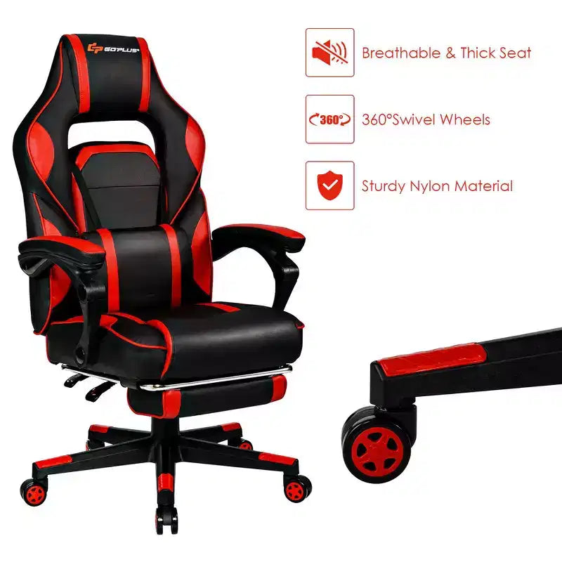 Costway Massage Gaming Chair Reclining Racing Computer Office Chair with Footrest White\ Black\Blue\Red