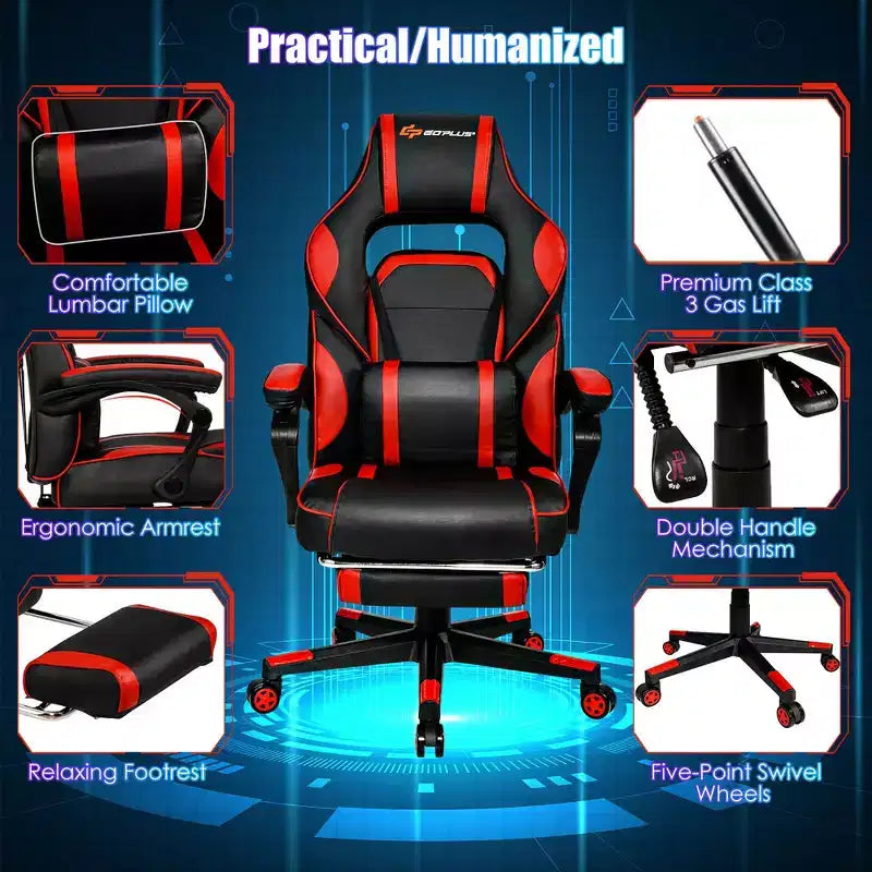 Costway Massage Gaming Chair Reclining Racing Computer Office Chair with Footrest White\ Black\Blue\Red
