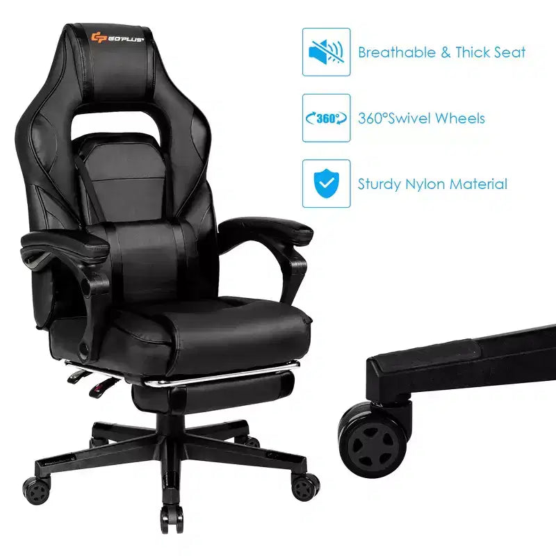Costway Massage Gaming Chair Reclining Racing Computer Office Chair with Footrest White\ Black\Blue\Red