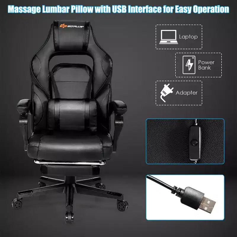 Costway Massage Gaming Chair Reclining Racing Computer Office Chair with Footrest White\ Black\Blue\Red