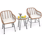 Costway 3PCS Patio Rattan Bistro Set Coffee Table Armchair Garden