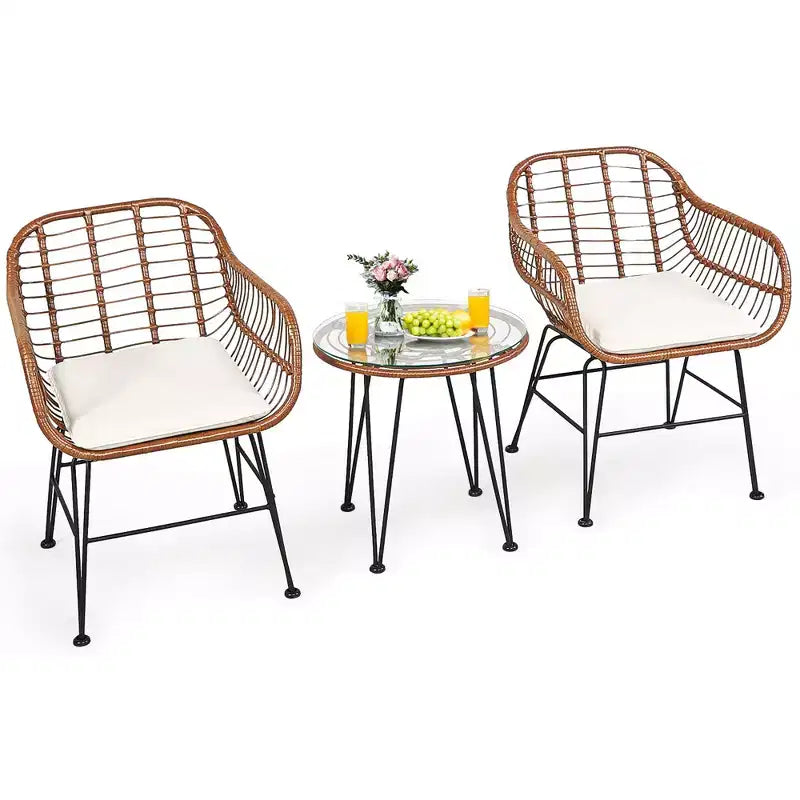 Costway 3PCS Patio Rattan Bistro Set Coffee Table Armchair Garden
