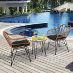 Costway 3PCS Patio Rattan Bistro Set Coffee Table Armchair Garden