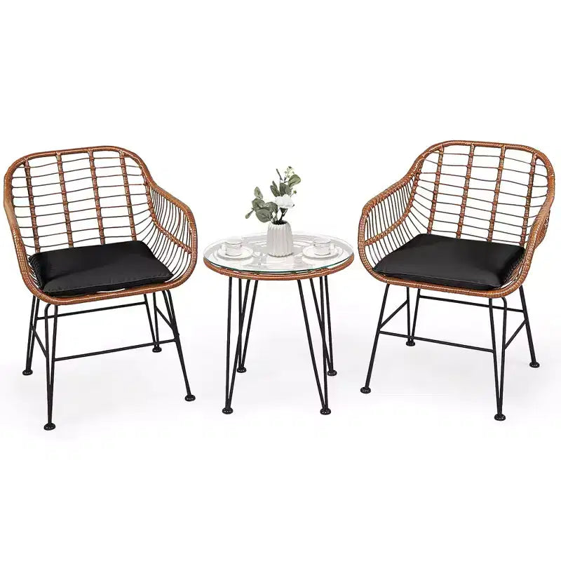 Costway 3PCS Patio Rattan Bistro Set Coffee Table Armchair Garden