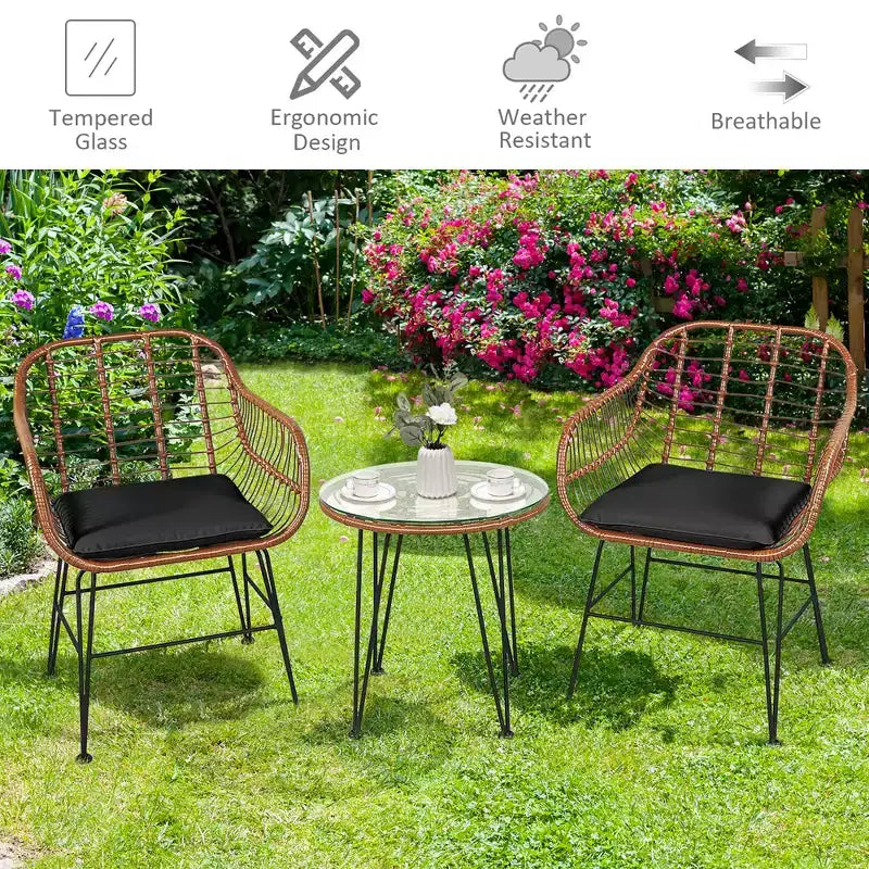 Costway 3PCS Patio Rattan Bistro Set Coffee Table Armchair Garden
