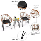 Costway 3PCS Patio Rattan Bistro Set Coffee Table Armchair Garden