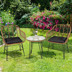 Costway 3PCS Patio Rattan Bistro Set Coffee Table Armchair Garden