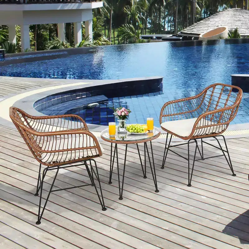 Costway 3PCS Patio Rattan Bistro Set Coffee Table Armchair Garden