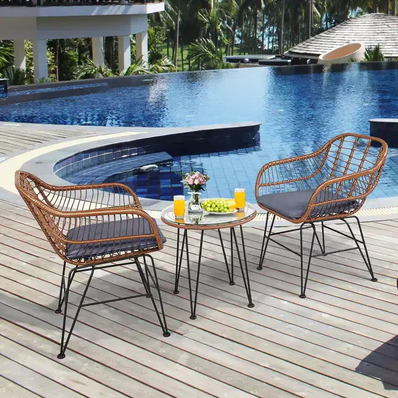 Costway 3PCS Patio Rattan Bistro Set Coffee Table Armchair Garden