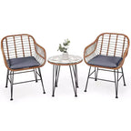 Costway 3PCS Patio Rattan Bistro Set Coffee Table Armchair Garden