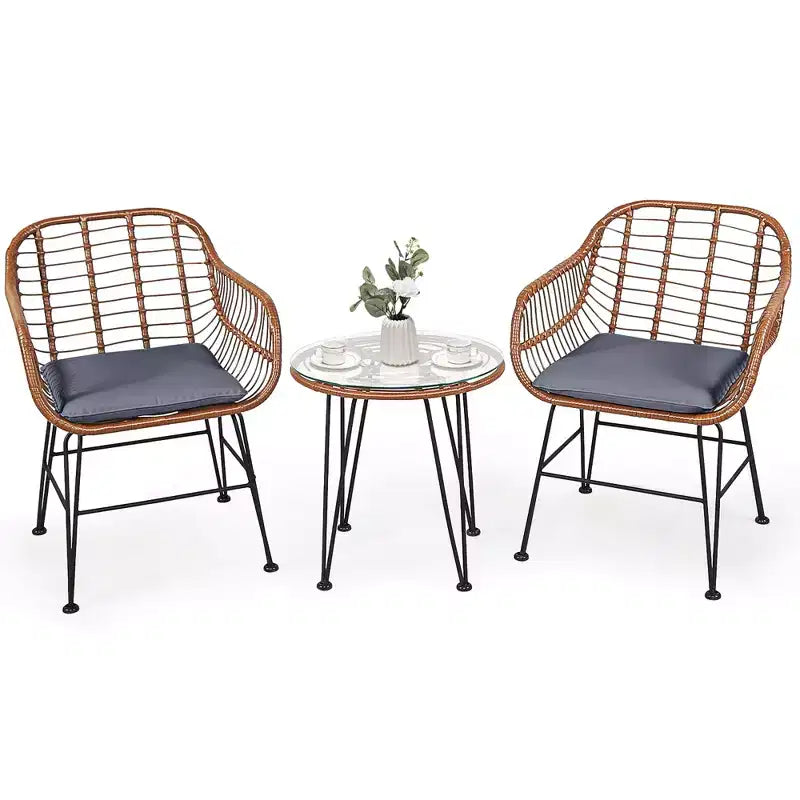 Costway 3PCS Patio Rattan Bistro Set Coffee Table Armchair Garden
