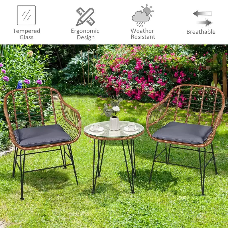 Costway 3PCS Patio Rattan Bistro Set Coffee Table Armchair Garden