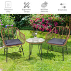 Costway 3PCS Patio Rattan Bistro Set Coffee Table Armchair Garden