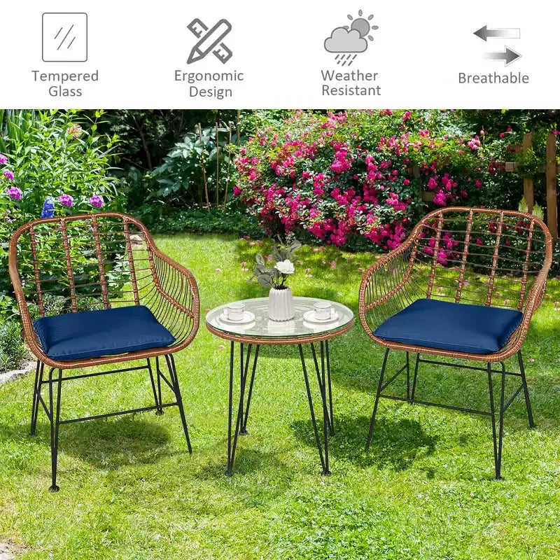 Costway 3PCS Patio Rattan Bistro Set Coffee Table Armchair Garden