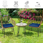 Costway 3PCS Patio Rattan Bistro Set Coffee Table Armchair Garden