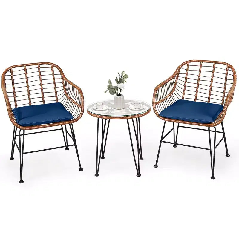 Costway 3PCS Patio Rattan Bistro Set Coffee Table Armchair Garden