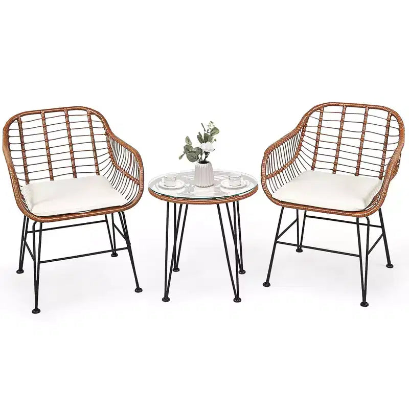 Costway 3PCS Patio Rattan Bistro Set Coffee Table Armchair Garden