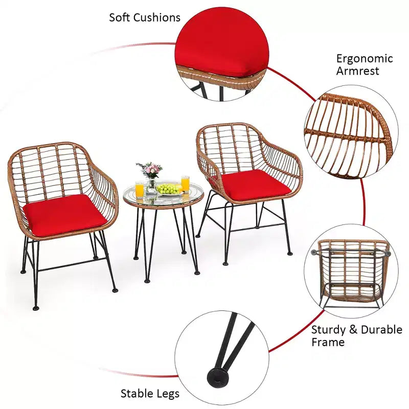 Costway 3PCS Patio Rattan Bistro Set Coffee Table Armchair Garden