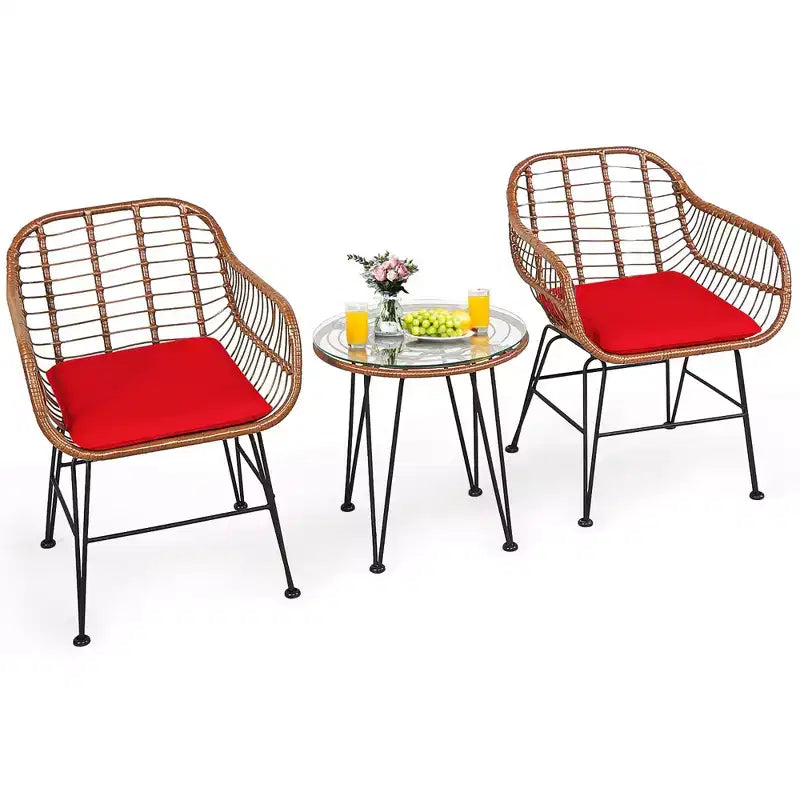 Costway 3PCS Patio Rattan Bistro Set Coffee Table Armchair Garden