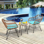 Costway 3PCS Patio Rattan Bistro Set Coffee Table Armchair Garden