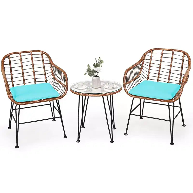 Costway 3PCS Patio Rattan Bistro Set Coffee Table Armchair Garden