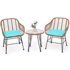 Costway 3PCS Patio Rattan Bistro Set Coffee Table Armchair Garden