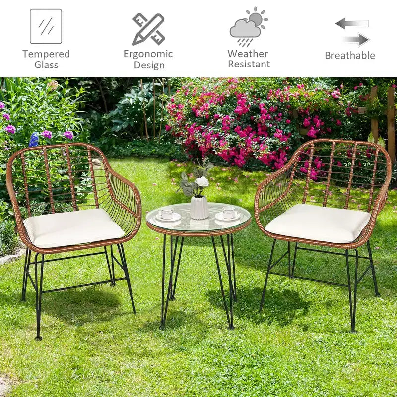 Costway 3PCS Patio Rattan Bistro Set Coffee Table Armchair Garden