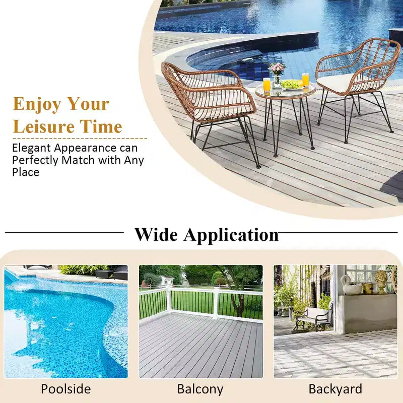 Costway 3PCS Patio Rattan Bistro Set Coffee Table Armchair Garden