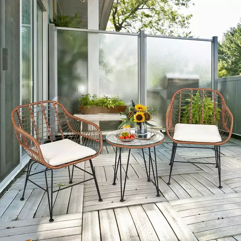 Costway 3PCS Patio Rattan Bistro Set Coffee Table Armchair Garden