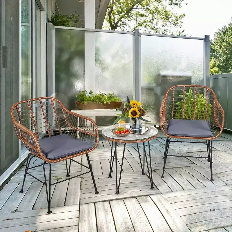 Costway 3PCS Patio Rattan Bistro Set Coffee Table Armchair Garden
