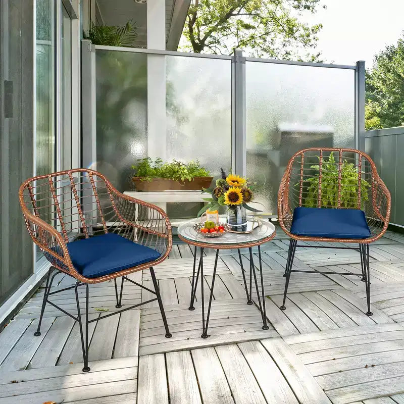 Costway 3PCS Patio Rattan Bistro Set Coffee Table Armchair Garden