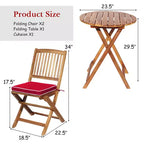 Costway 3PCS Patio Folding Wooden Bistro Set Cushioned Chair Conversation Cushion