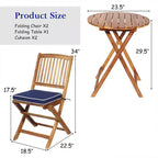 Costway 3PCS Patio Folding Wooden Bistro Set Cushioned Chair Conversation Cushion
