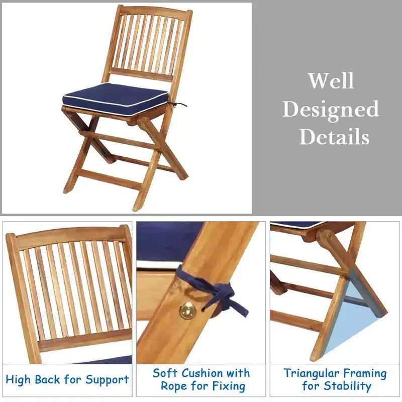 Costway 3PCS Patio Folding Wooden Bistro Set Cushioned Chair Conversation Cushion