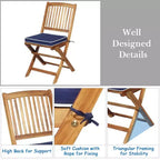 Costway 3PCS Patio Folding Wooden Bistro Set Cushioned Chair Conversation Cushion
