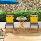 Costway 3PCS Patio Folding Wooden Bistro Set Cushioned Chair Conversation Cushion