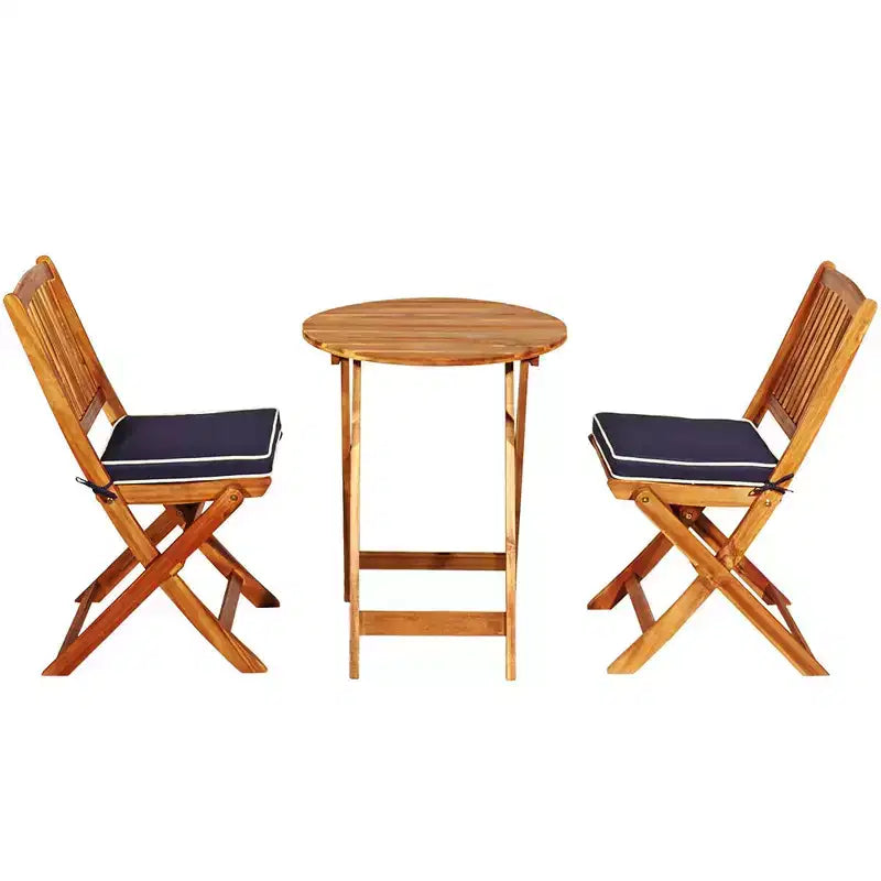 Costway 3PCS Patio Folding Wooden Bistro Set Cushioned Chair Conversation Cushion